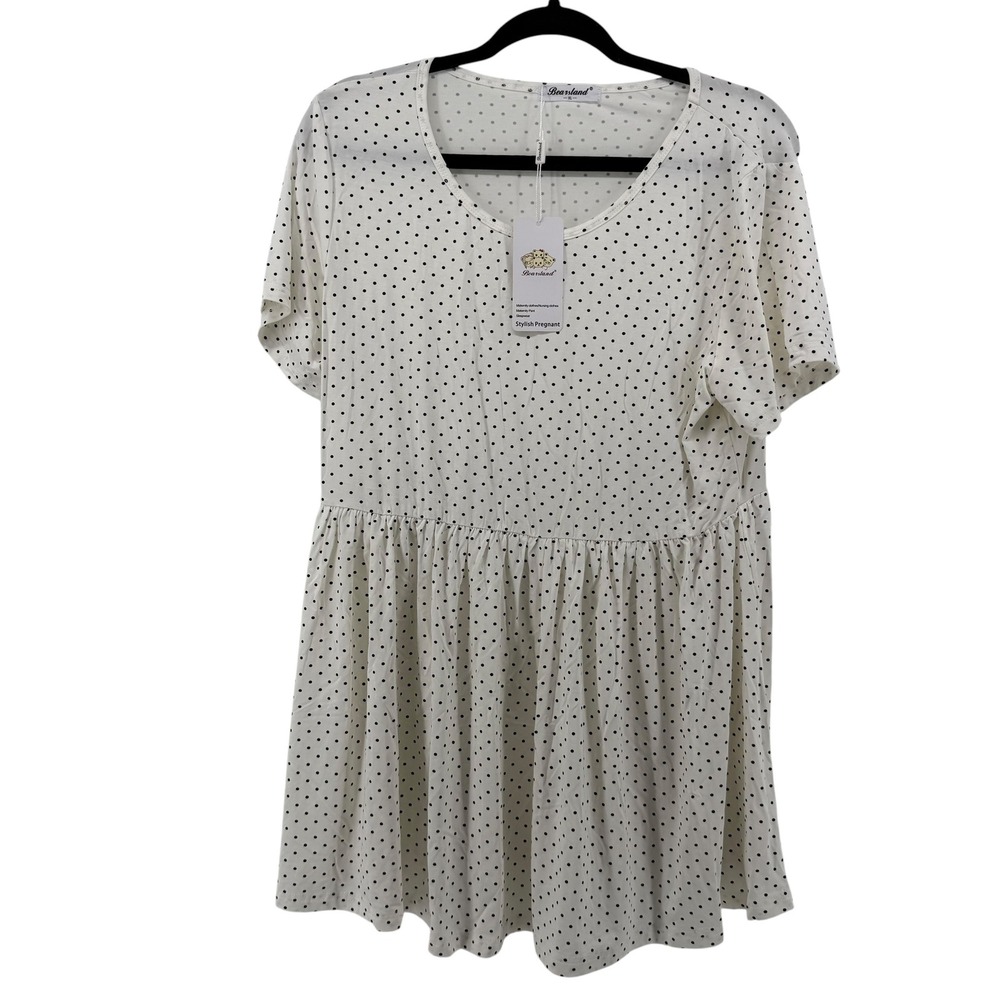 Bearsland Womens Maternity Polka Dot Peplum Tunic Top White XL NWT